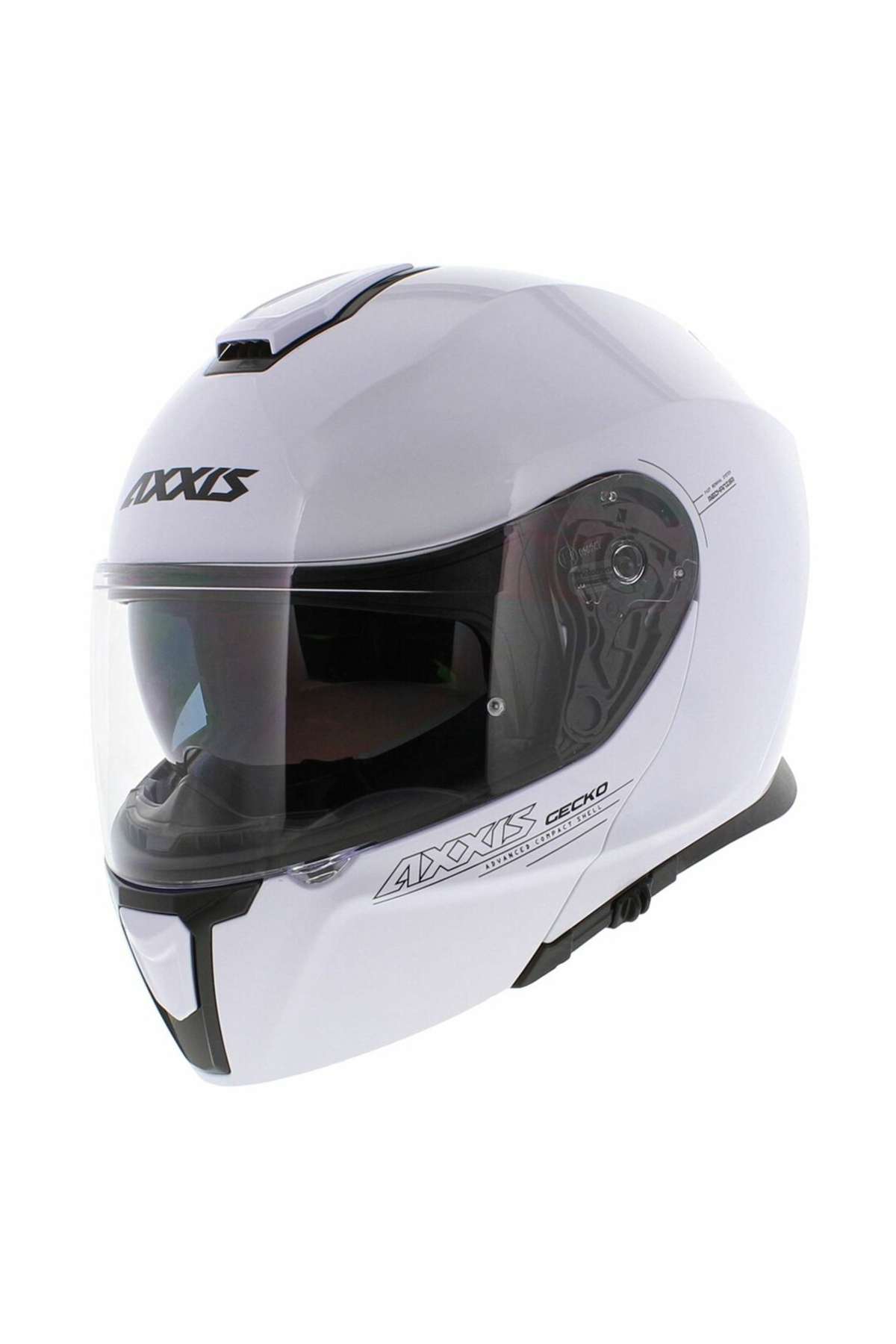 カオスギア白 Axxis Gecko Solid A0 Gloss Pearl White Güneş Vizörlü Çene Açılır