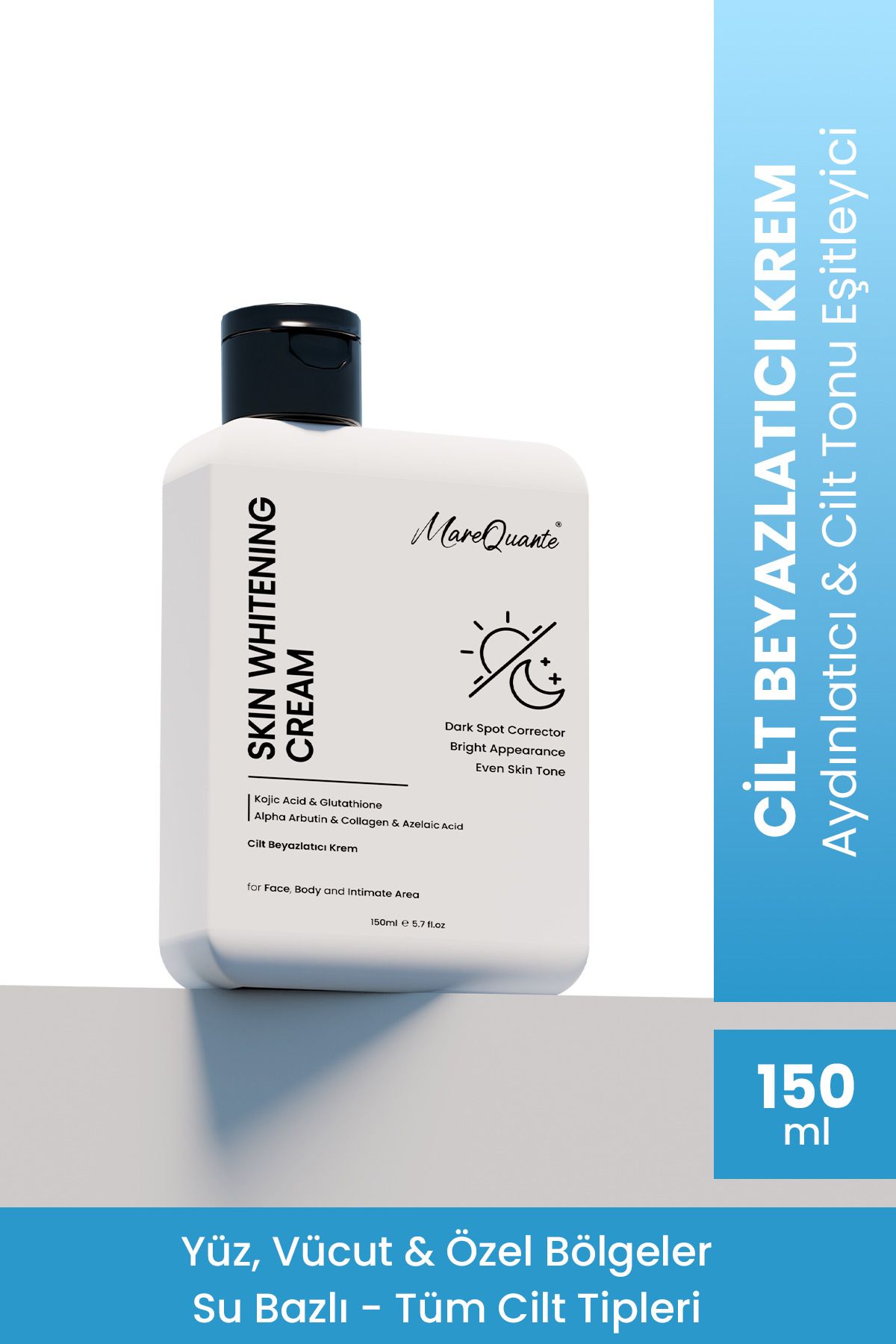 MareQuante Cilt Beyazlatıcı,Aydınlatıcı,Leke Karşıtı Krem 150 ml-Glutathione,Alpha Arbutin,Azelaic&Kojic Acid