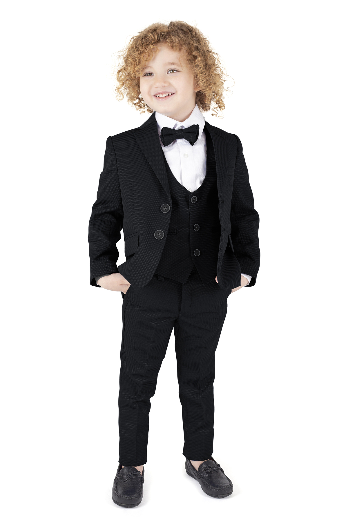 Boys Jacket Tuxedo Suit Jacket, Trousers, Vest, Shirt and Bow Tie