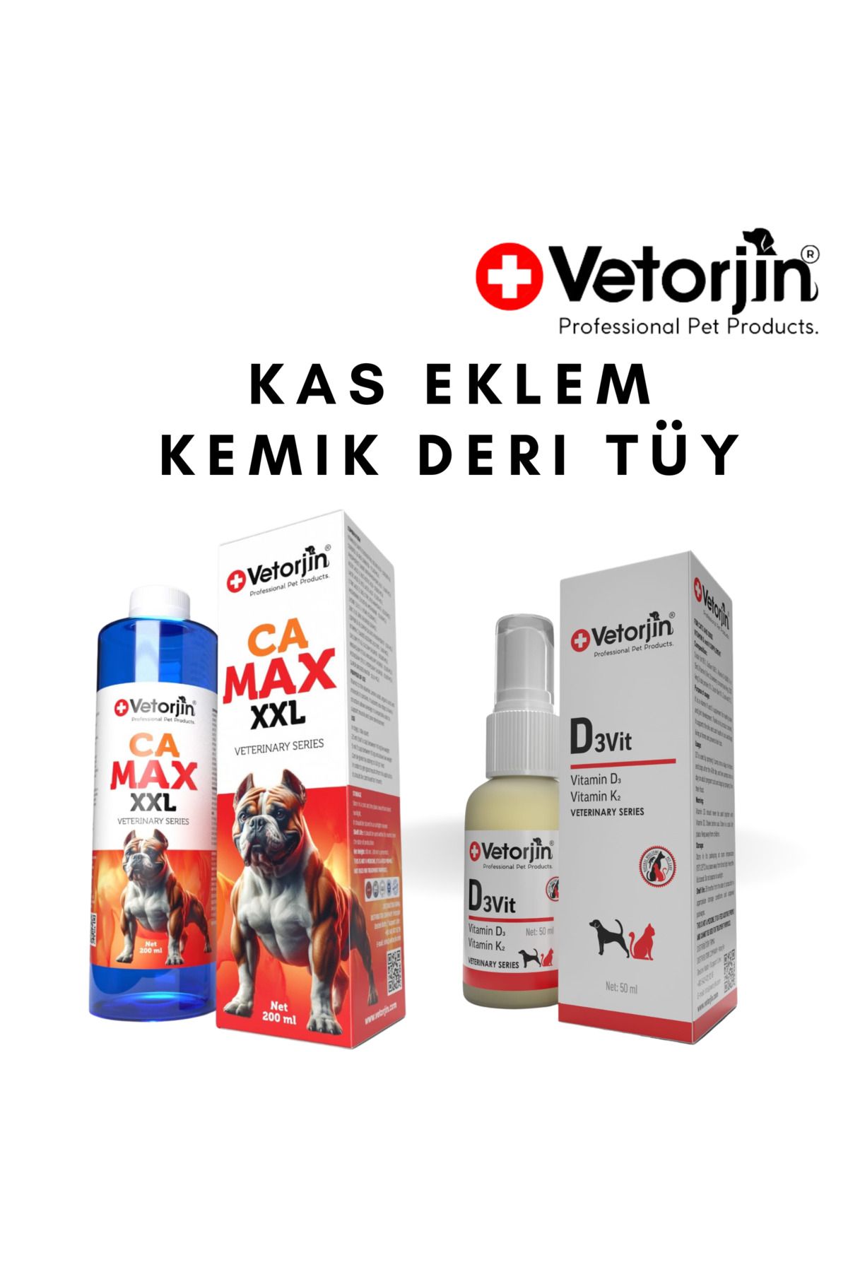 Vetorjin Köpekler İçin Kas Eklem Kemik Diş Deri Tüy Sağlığı Takviyesi Ca Max 200 ML D3 50 ML