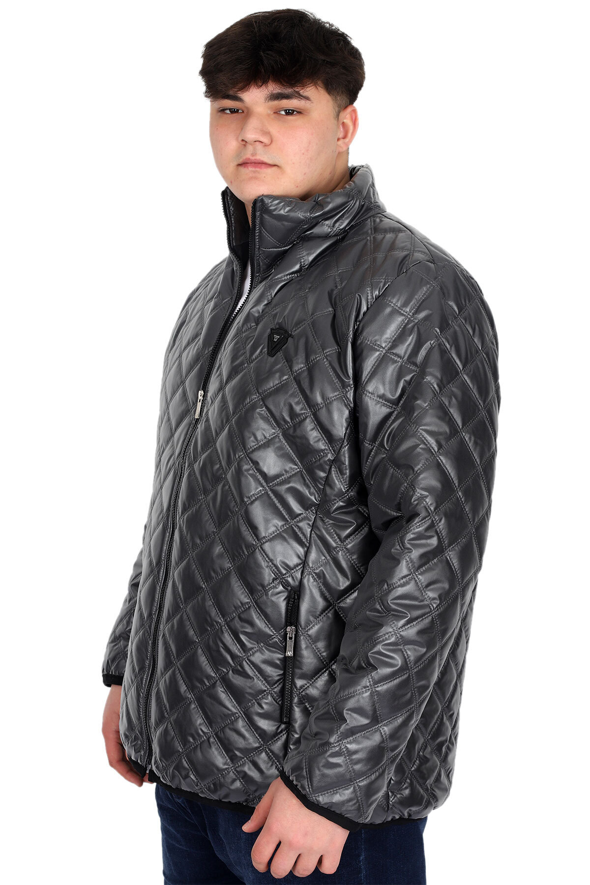 ModeXL Mode XL Büyük Beden Erkek Dik Yaka Kapitone Mont U24615 Antrasit görsel 4