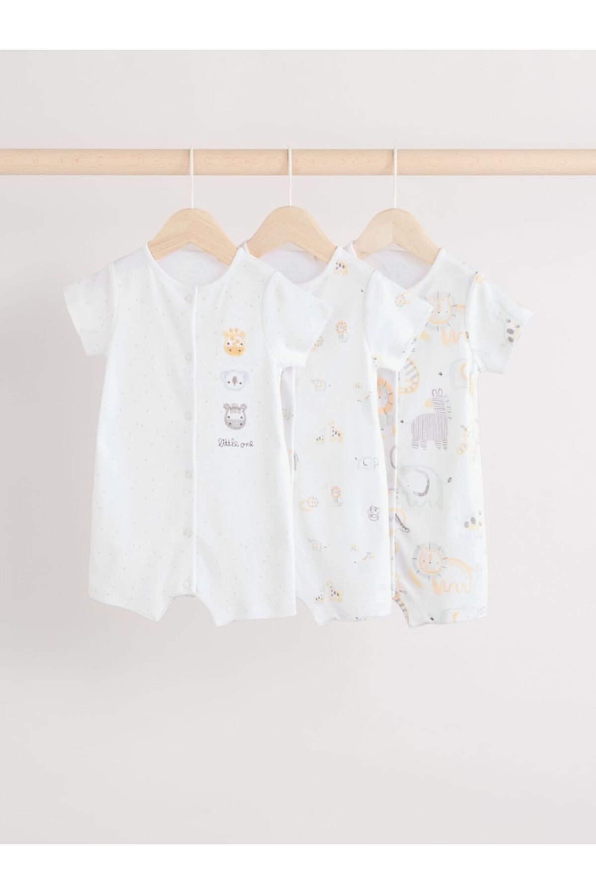 Next Baby 100% Cotton White Animal Patterned 3-Piece Romper Set