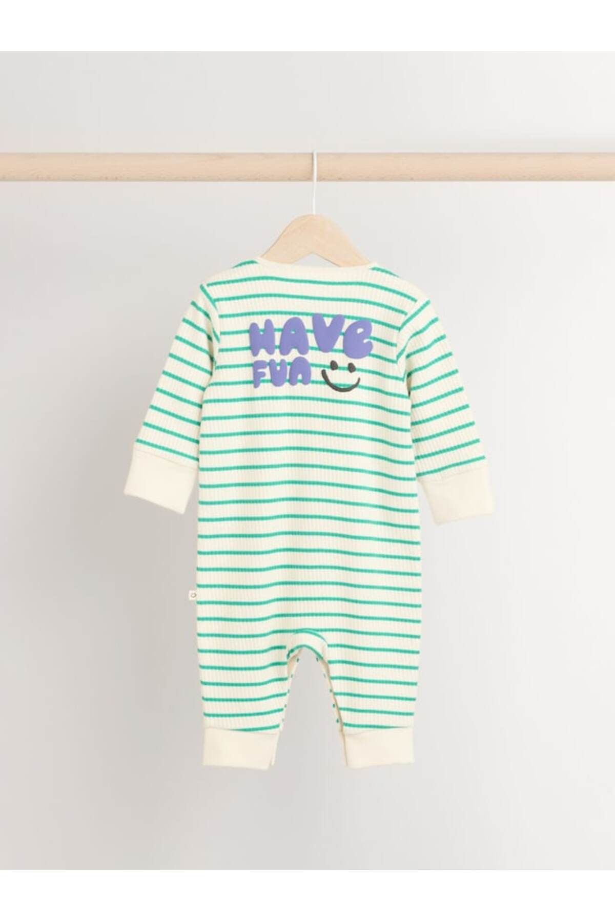 Next Baby-100% Cotton Blue Green Striped Patterned 3-Piece Sleepsuit Set 4