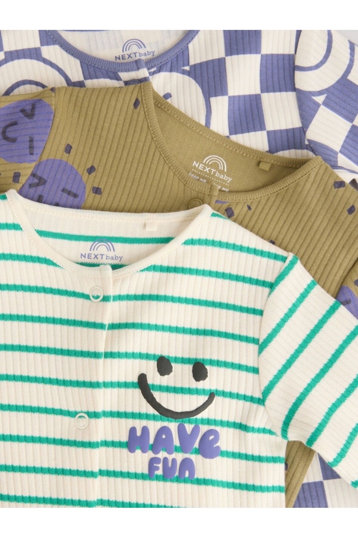 Next Baby-100% Cotton Blue Green Striped Patterned 3-Piece Sleepsuit Set 3