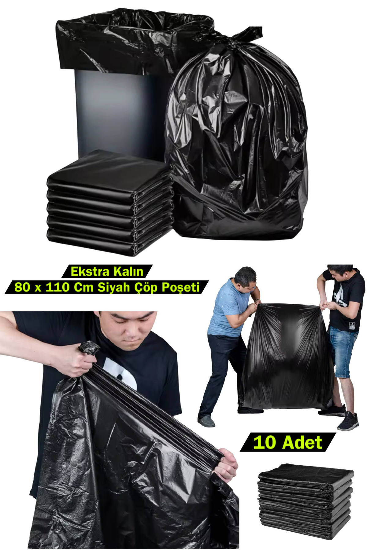 Özkan Ambalaj Temizlik Siyah Büyük Jumbo Boy Çöp Poşeti Taşıma Poşeti 80 X 110 Cm 10 Adet