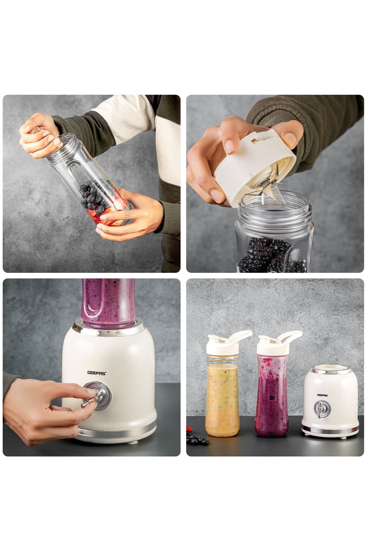 Geepas-Personal Blender with 2 BPA-Free Tritan Bottles, 600 ML Perfect for making Smoothies, Milkshakes 5