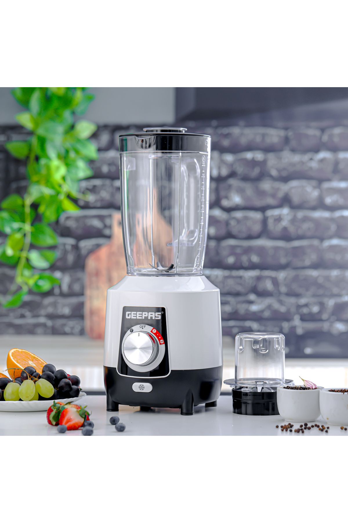 Geepas-2-in-1 Blender- 600 W, Powerful Motor with 2 Speed Setting and Pulse / White and Black 3