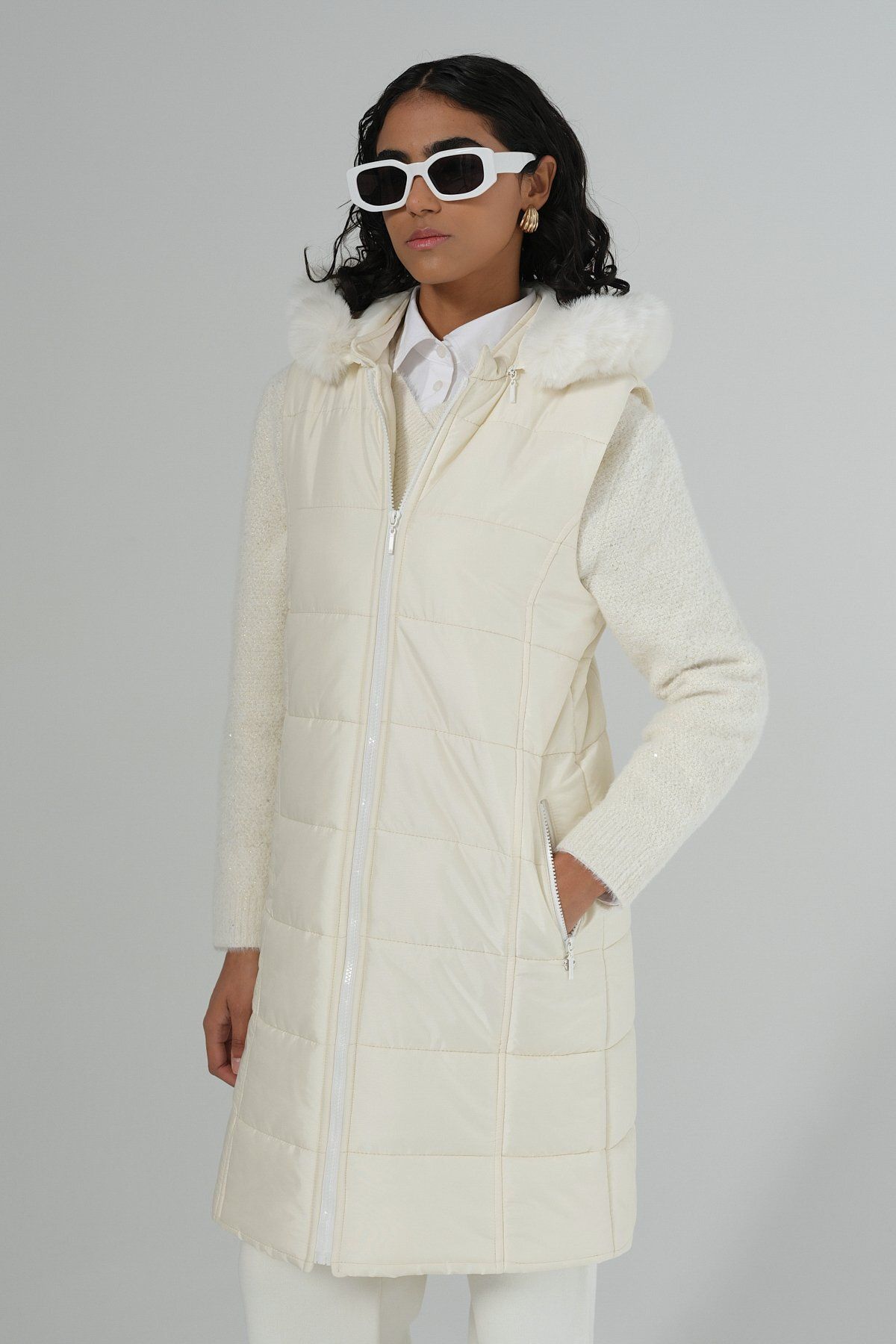 Nihan-Quilted Vest - Ecru Color 6