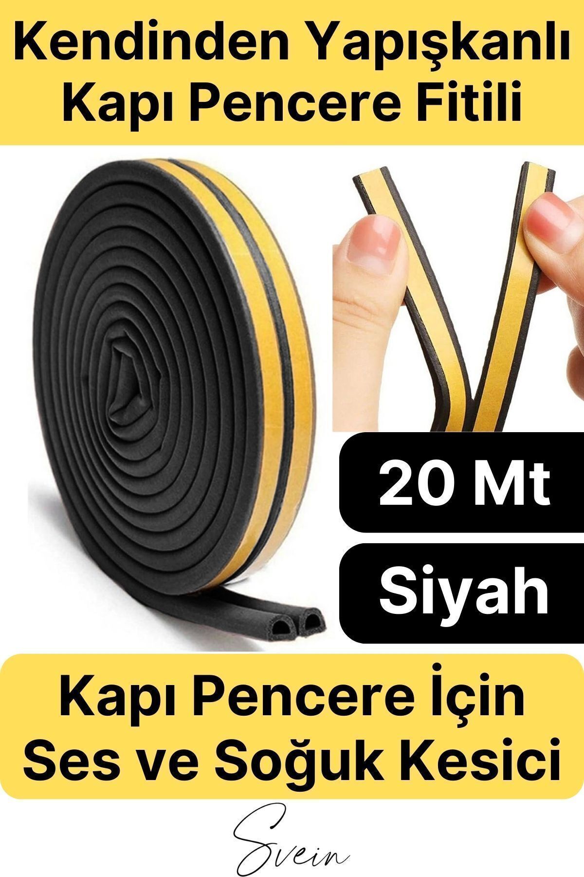 Svein Kapı Ve Pencere Soğuk Izolasyon Bandı Fitili Kendinden Yapışkanlı Kauçuk Yalıtım Bant 2x10 = 20 Mt