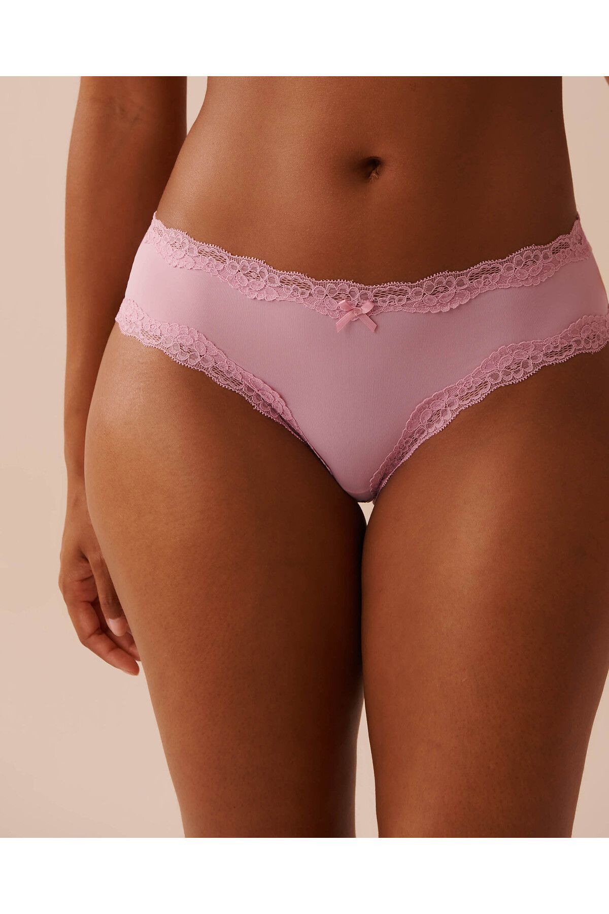 La Vie en Rose-Microfiber and Lace Trim Cheeky Panty 1