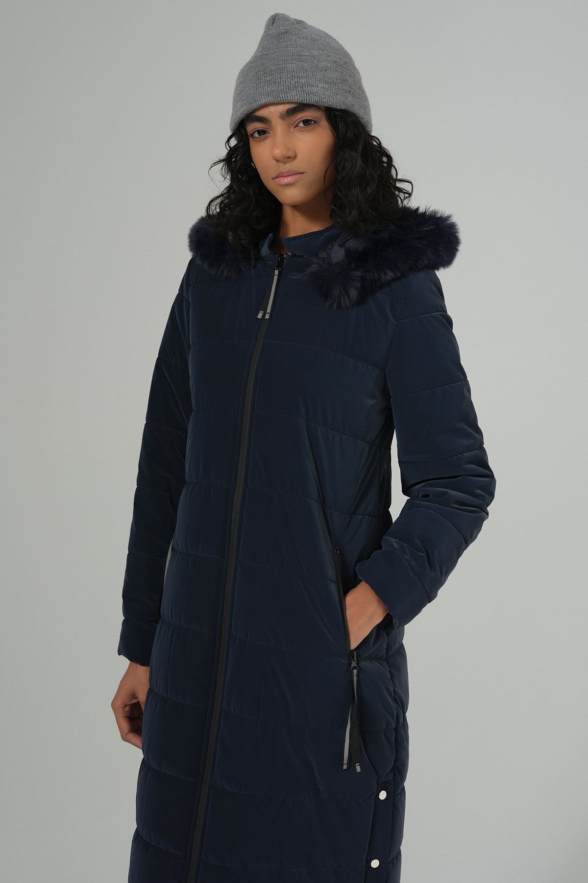 Nihan-Portable Hooded Quilted Coat Navy Blue 6