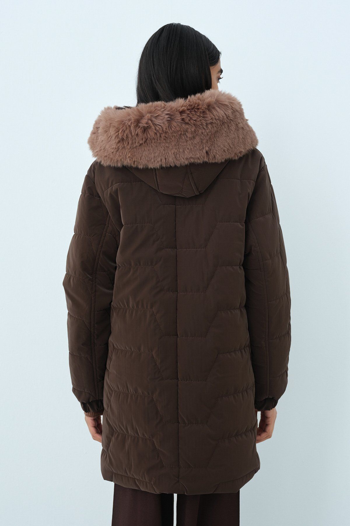 Nihan-Quilted Coat - Mobile Shearling and Hoodie, Brown 4