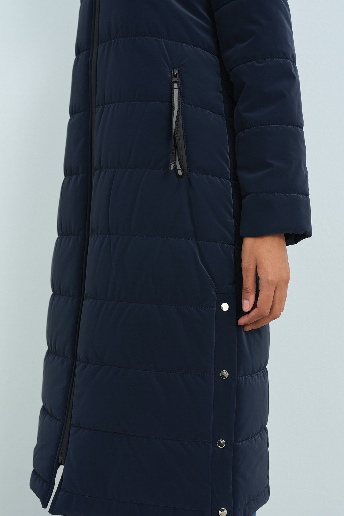 Nihan-Portable Hooded Quilted Coat Navy Blue 3