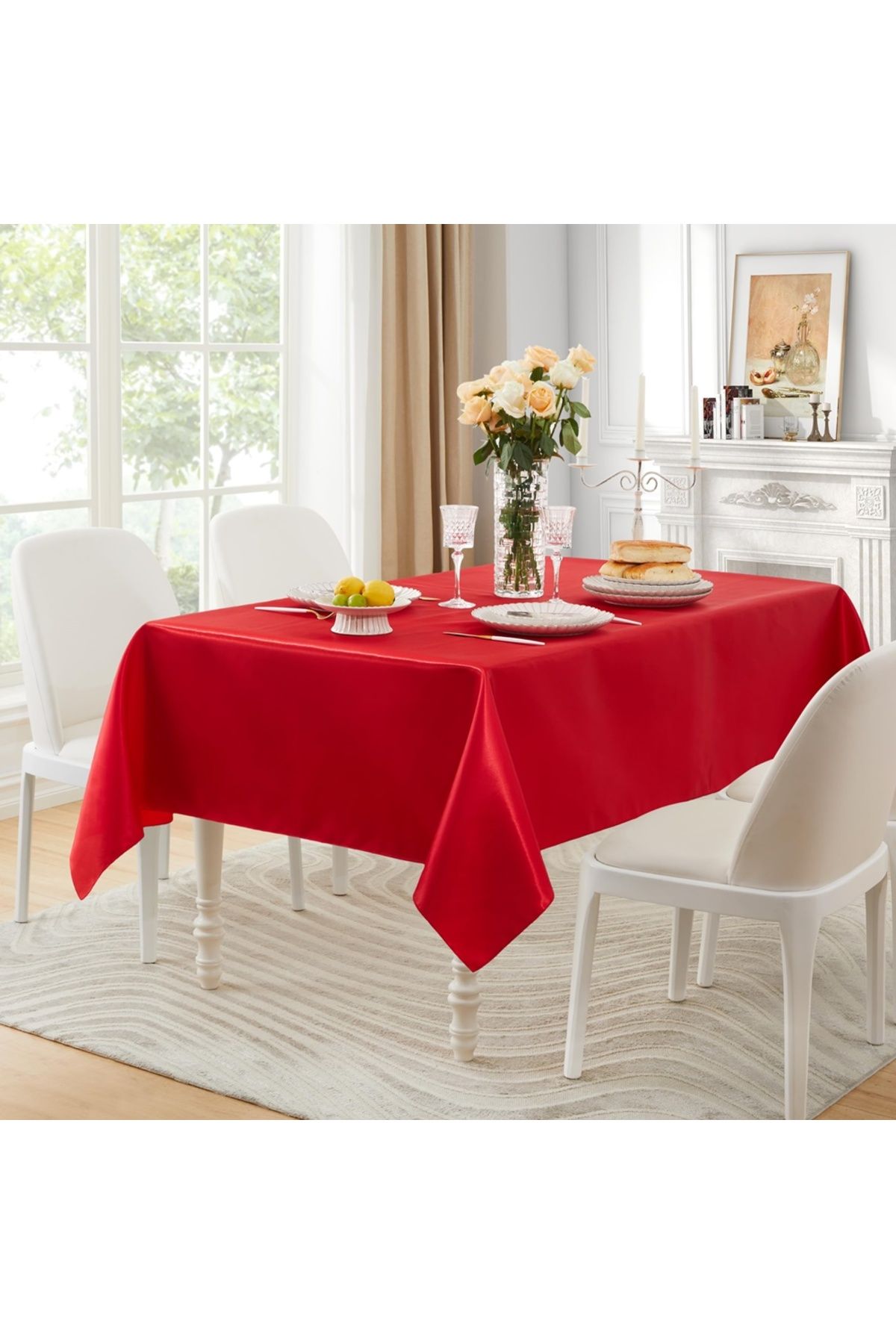 EVYA-100% Satin Tablecloth 160X200 cm Bright Design Special Day Presentation Dining Table Cloth Stain Resistant 1