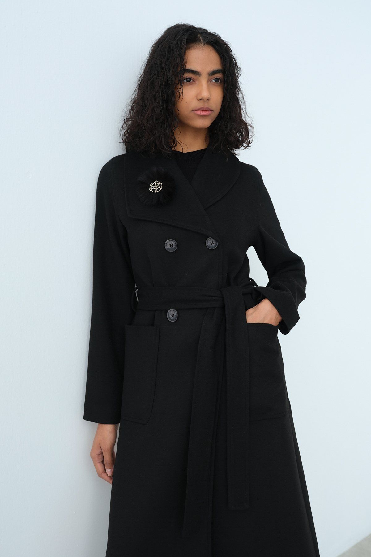 Nihan-Asymmetric Sash Coat in Black 3