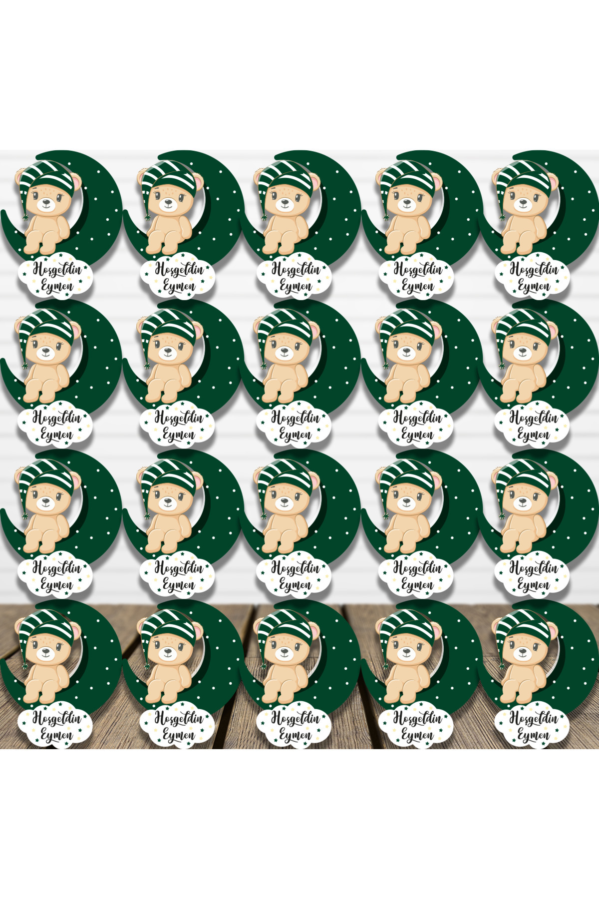 HET Concept 20 Adet Kişiye Özel Magnet Ay Üstünde Oturan Erkek Ayıcık Bebek Hediyelik, Doğum Günü Magneti fotoğrafı 2 (önizleme)