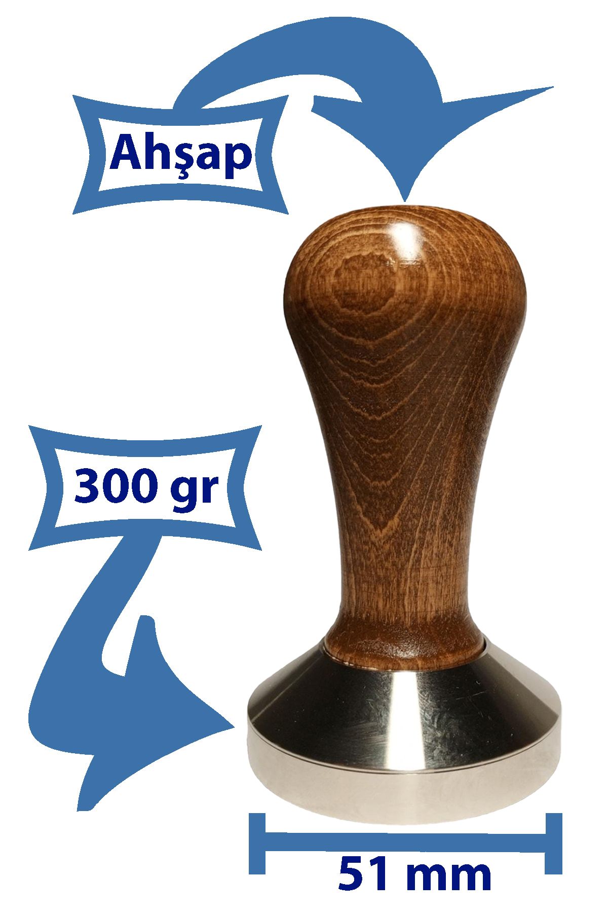 VODINOX Cafe Bar Barista Ekipmanları Kahve Espresso Tamper Temper İnox Paslanmaz Ahşap Saplı 51 mm