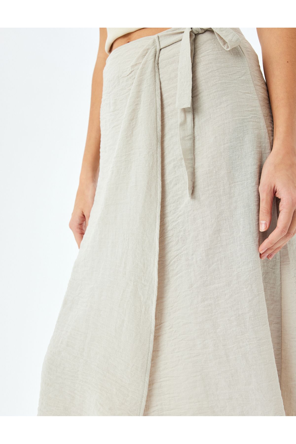 Koton-Binding Detail Midi Length Double Breasted A-Line Skirt 5