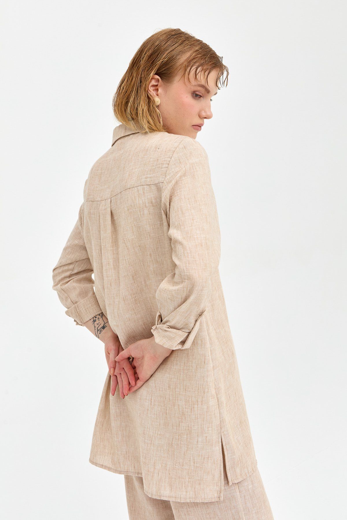 Nihan-Beige Linen Trousers and Tunic Set 7