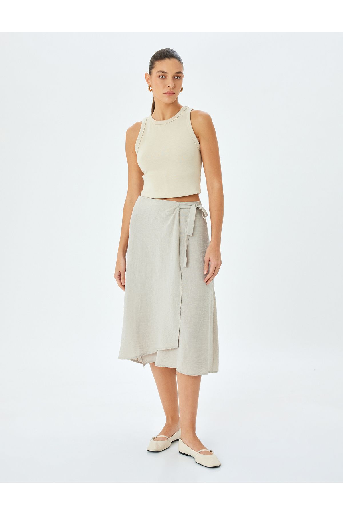 Koton-Binding Detail Midi Length Double Breasted A-Line Skirt 2