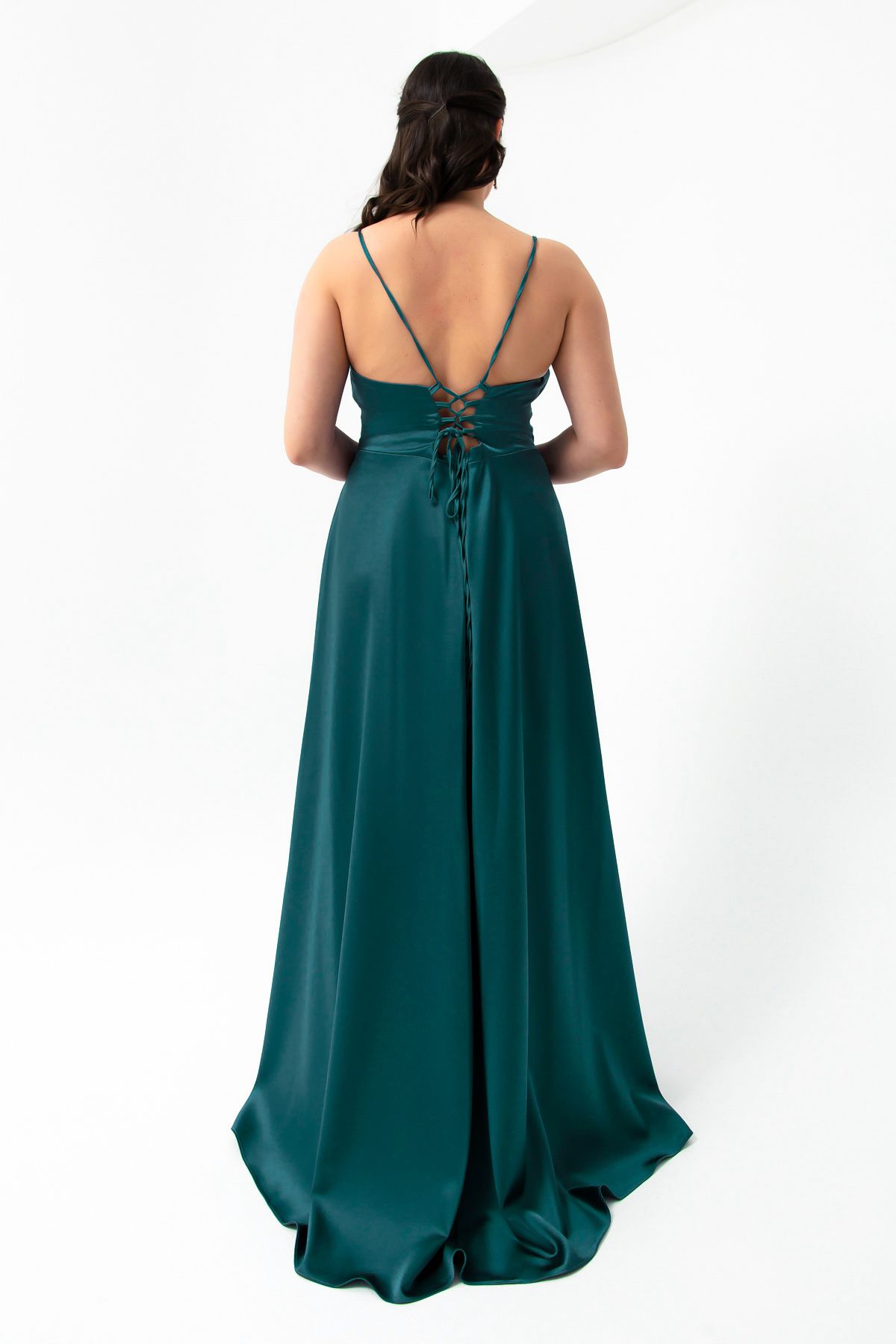 Lafaba-Rochie de seară din satin de marime mari cu fantă cu volan de damă Rochie de absolvire 5
