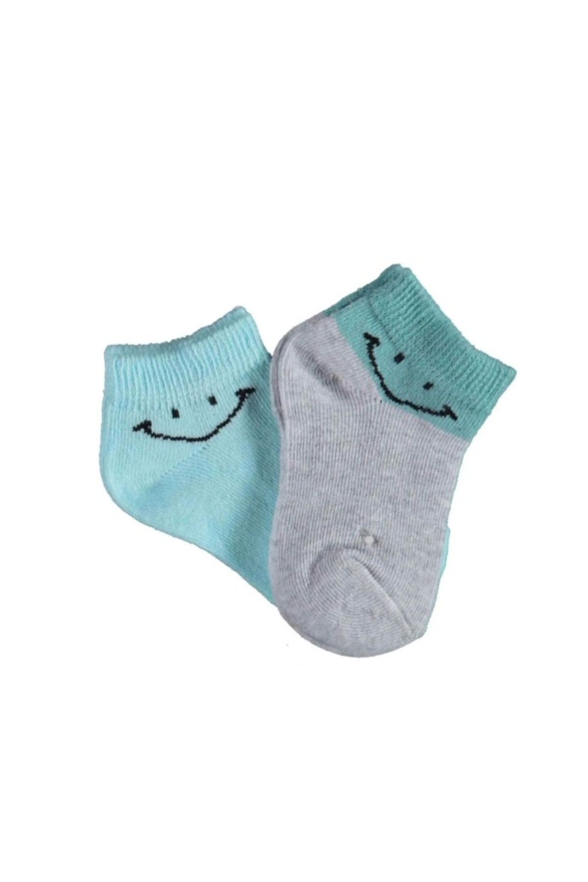 Bibaby Biorganic Smile 2'Li Yaş Patik Çorap 68428 Gri Mint