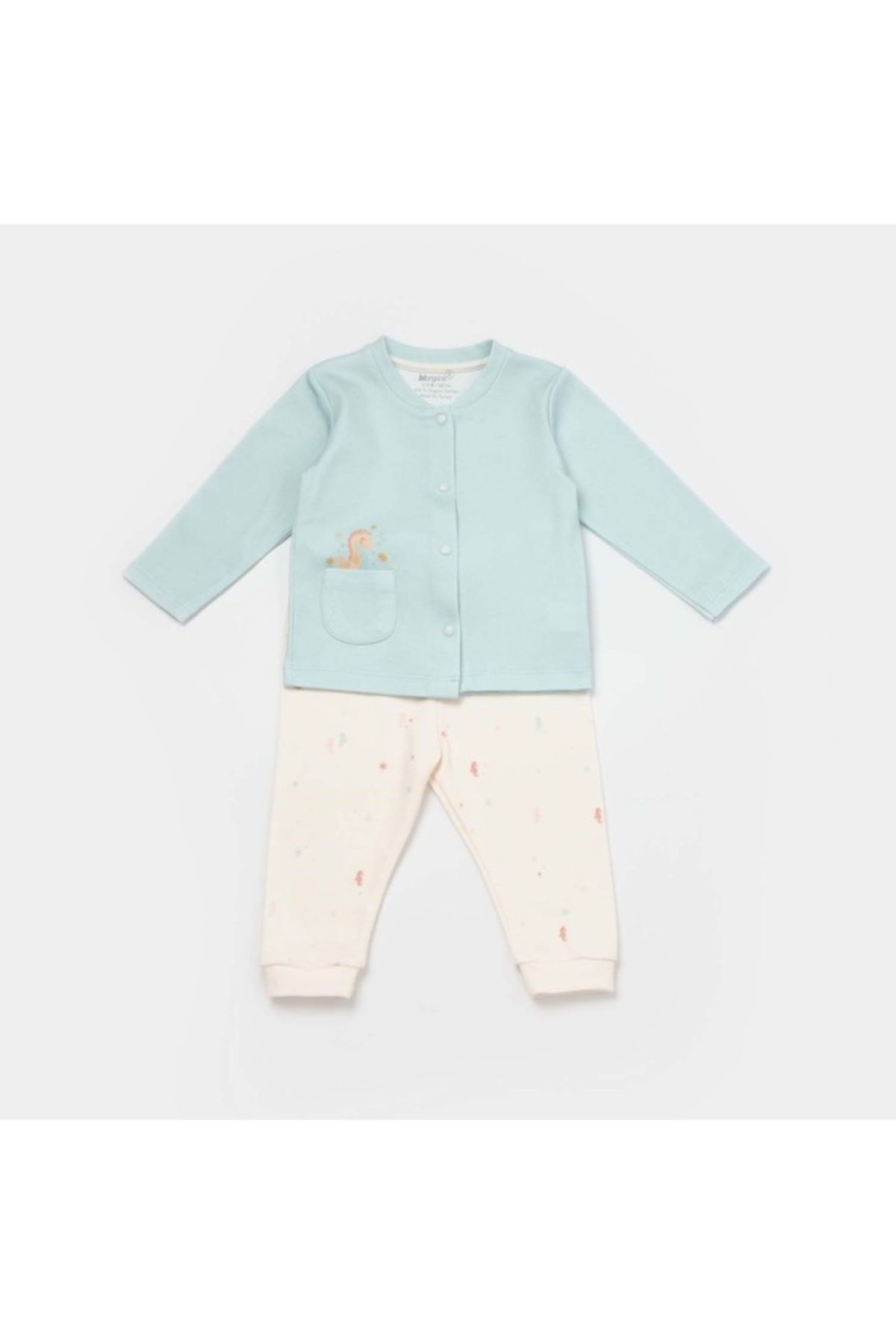 Bibaby Biorganic Save The Seahorse Bebek Pijama Takımı 59796 Bej-Mint