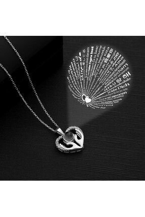 SARIASLAN Işıklı Kutuda 100 Dilde Seni Seviyorum Yazılı Kalpli Gümüş Kolye 92...