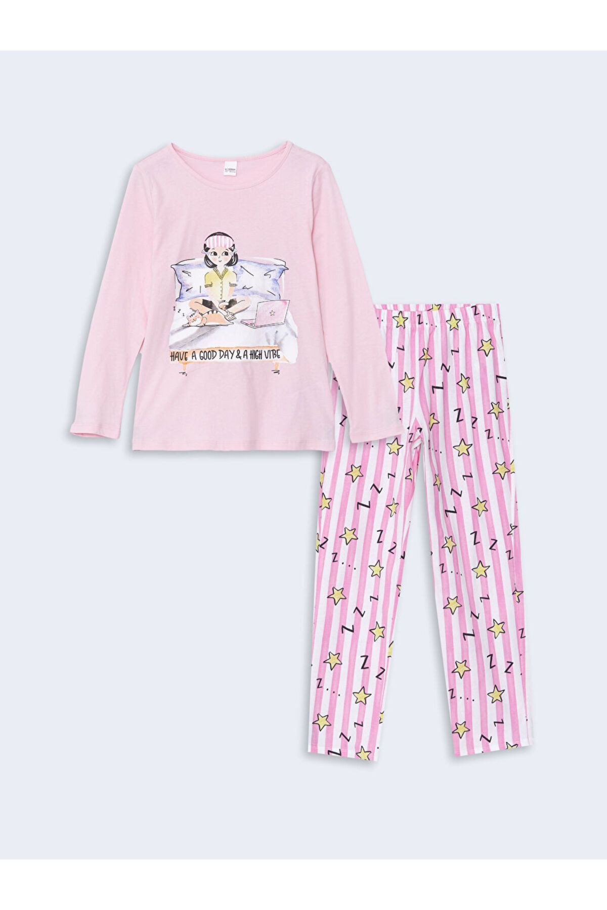 LC Waikiki-Lcw Kids Pink Crew Neck Girls Pajamas Set 2
