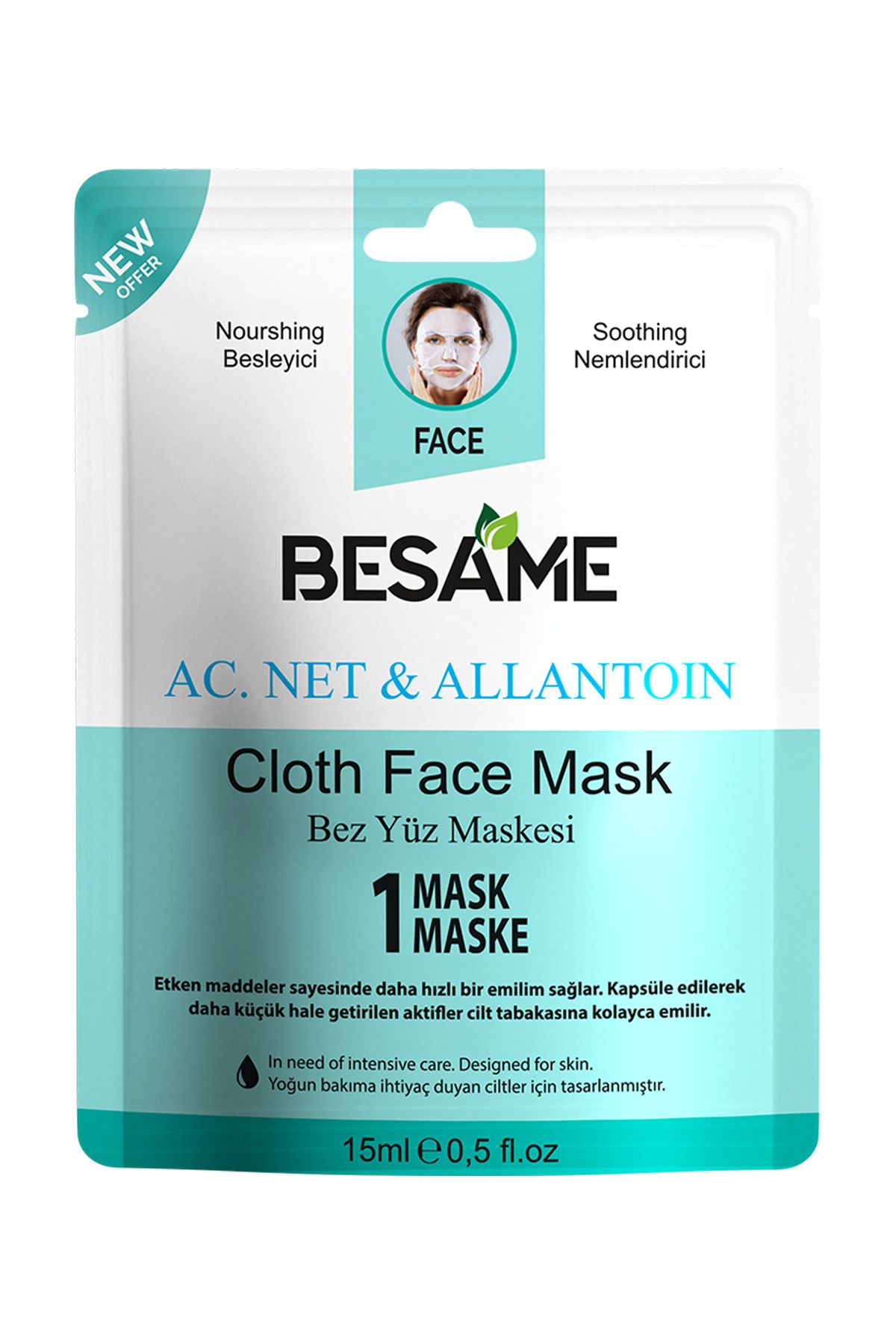 Besame Ac.net & Allantoin Nem Bombası Kağıt Yüz Maskesi 15 ml