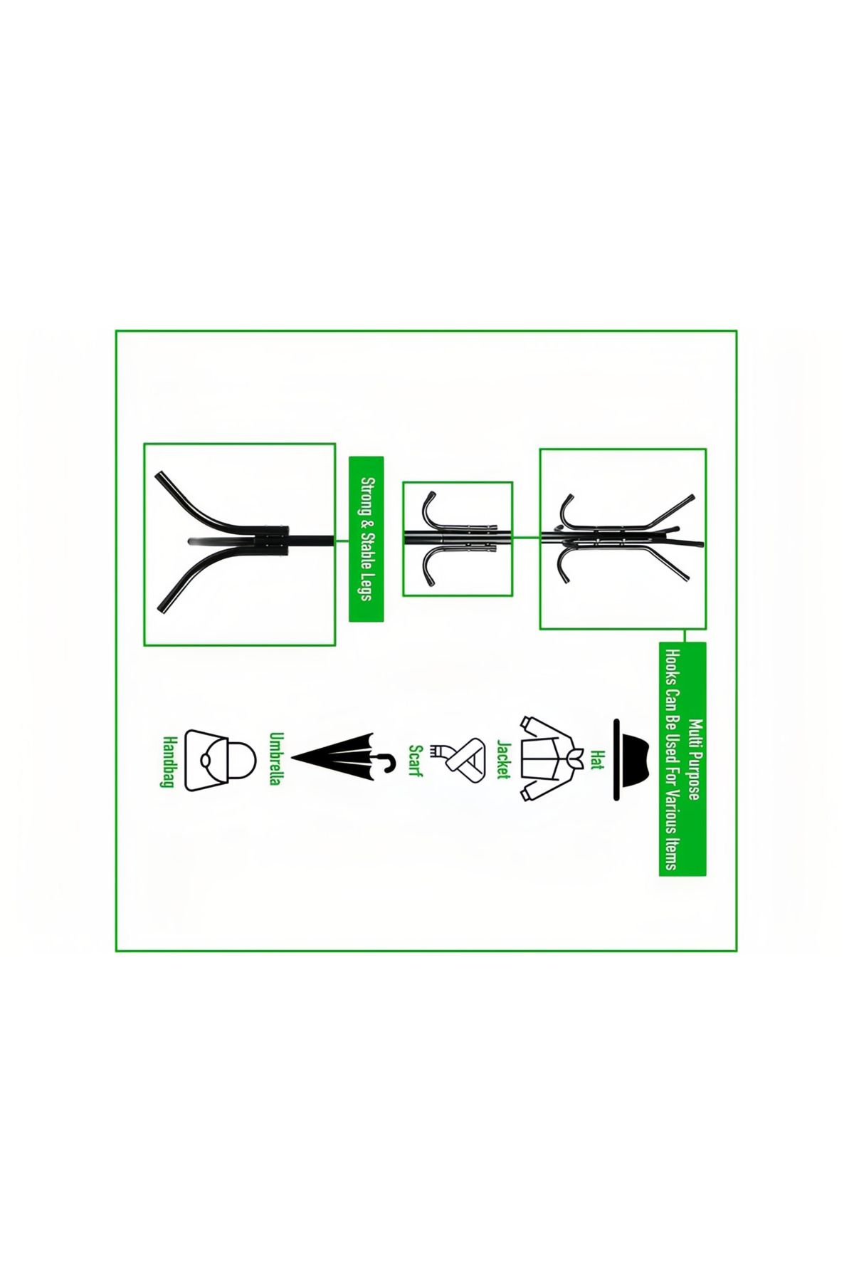 COOYA-Standing Metal Coat Rack Hat Hanger 11 Hook for Jacket,Purse,Scarf Rack,Easy to Assemble,Black 3