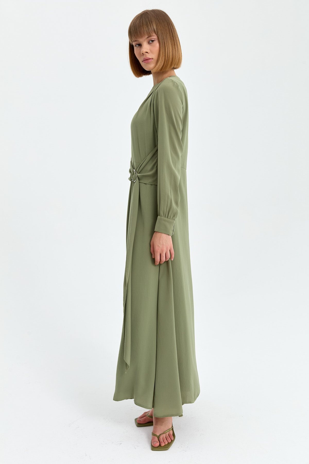 Nihan-Khaki Belt Detailed Dress 4
