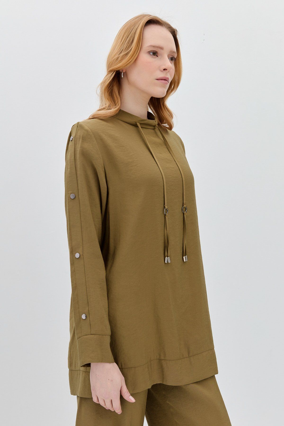 Nihan-Pants Tunic Set with Snap Detail on Sleeves Khaki 6