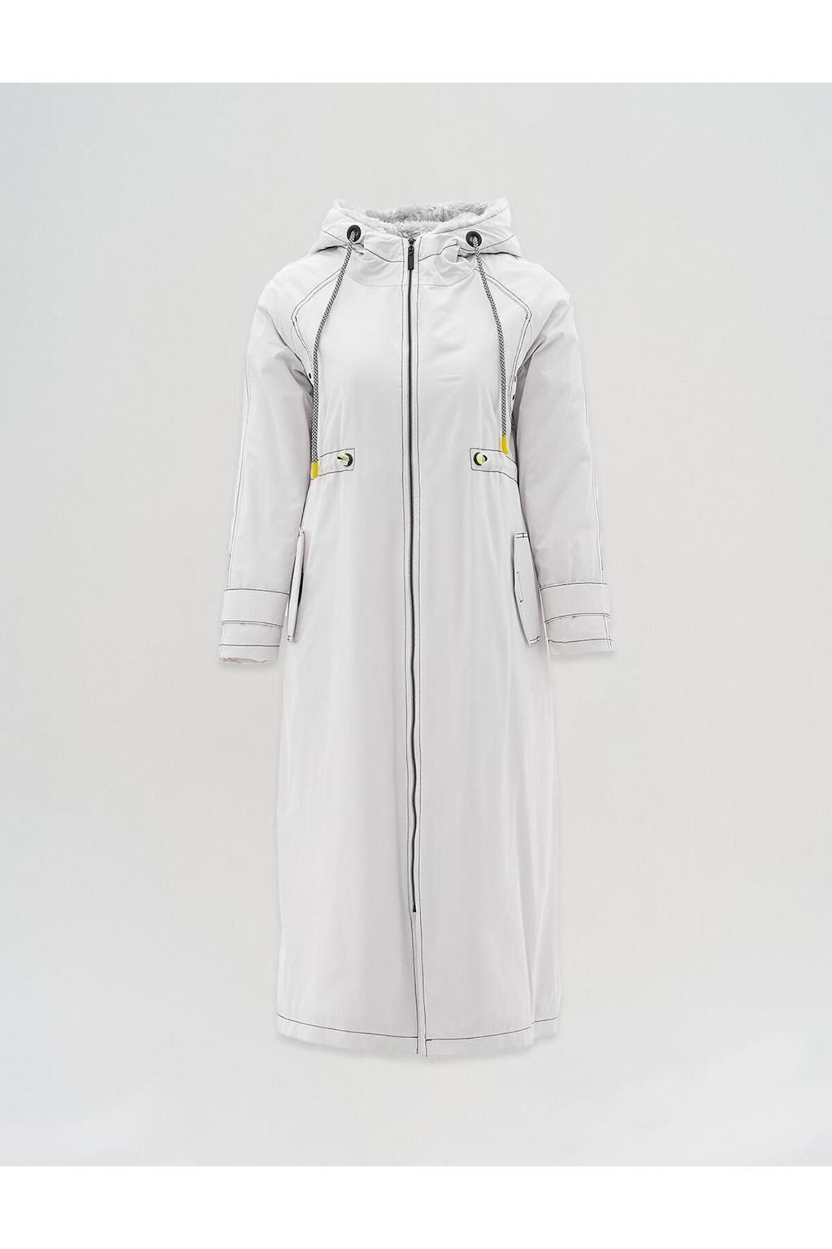 کت Anorak با کاپوت قابل تنظیم با جزئیات خاکستری روشن Kayra