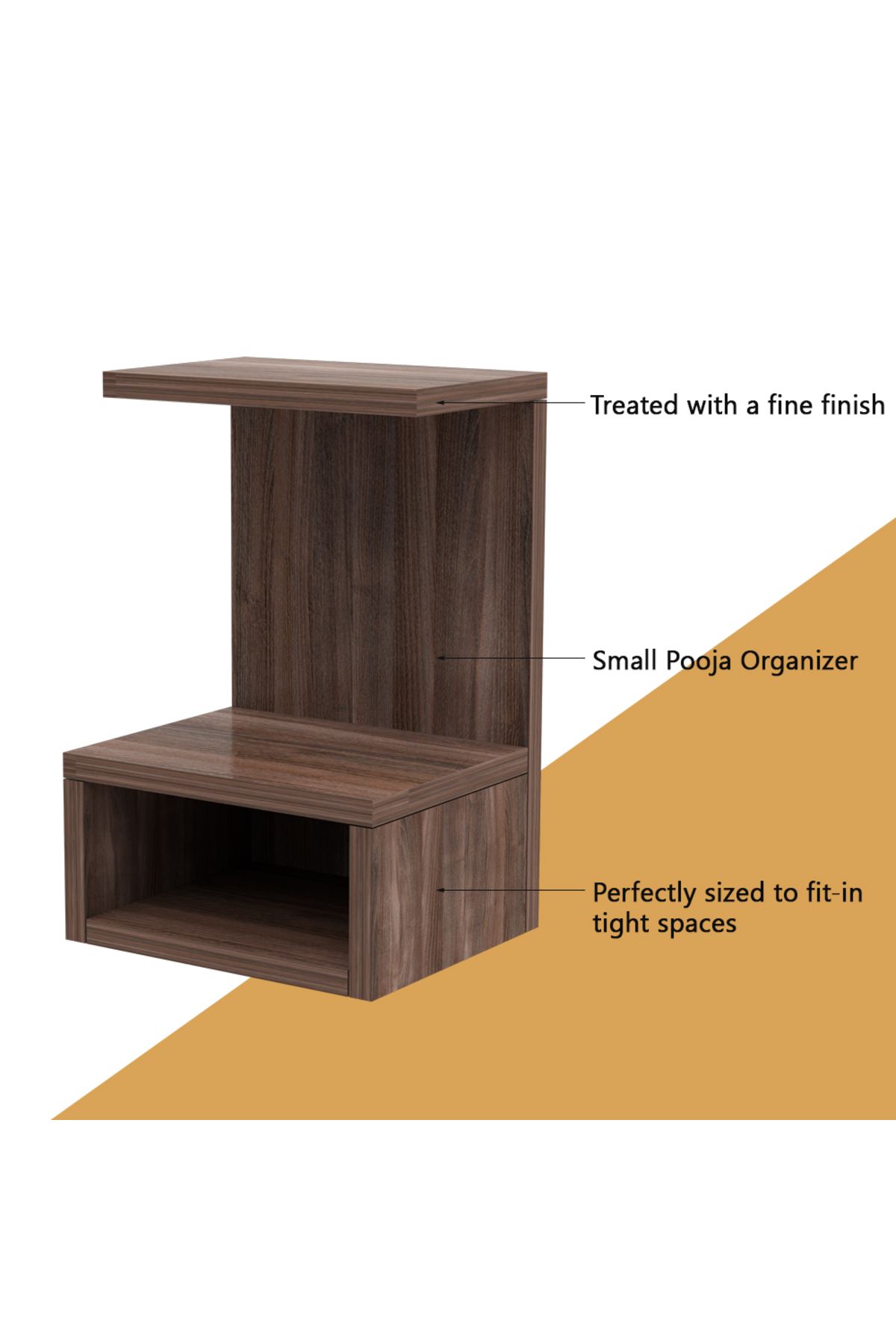 Mahmayi-Wooden Small Mandir, Temple with Single Open Shelf-Truffle Brown Branson Robinia 3