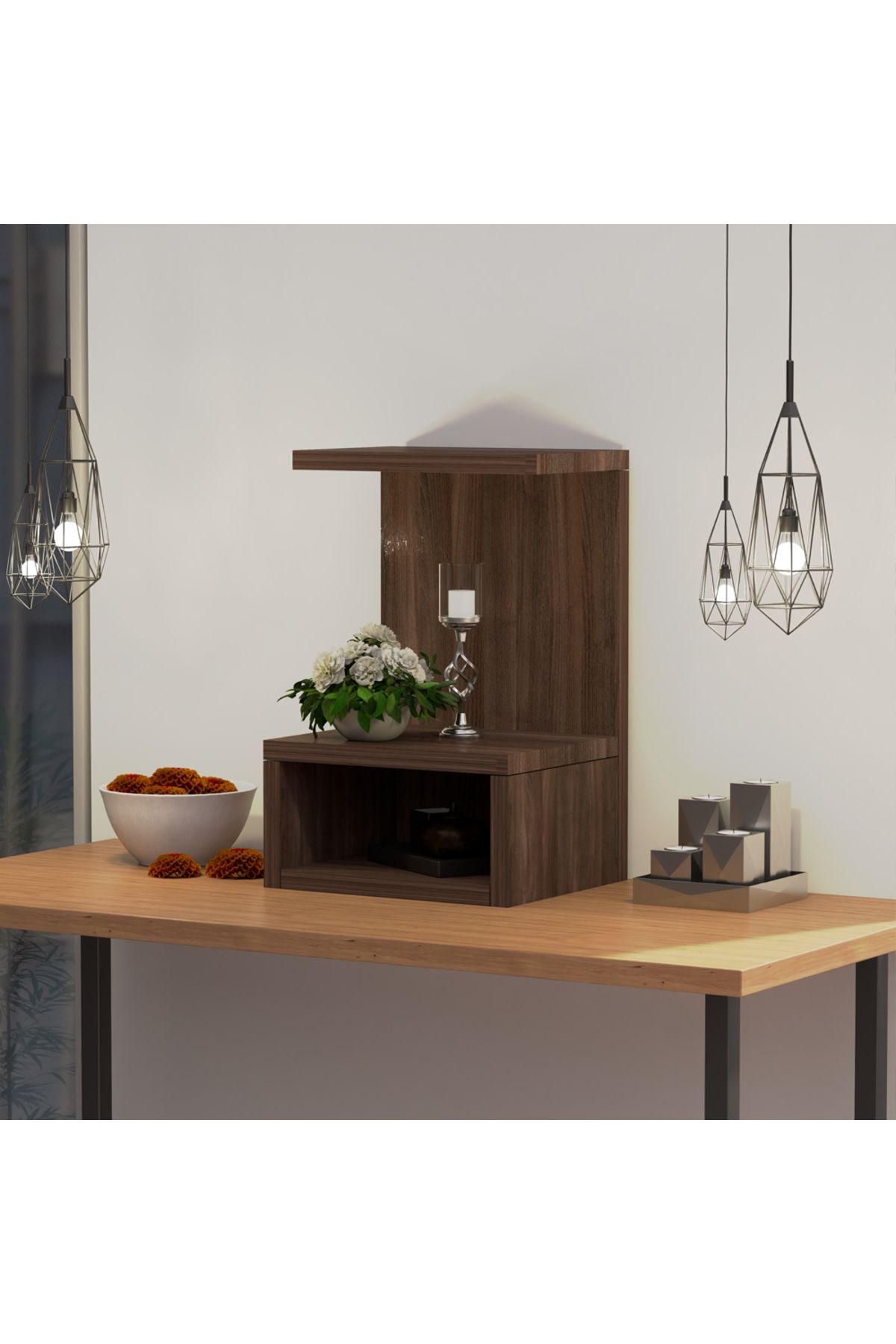 Mahmayi-Wooden Small Mandir, Temple with Single Open Shelf-Truffle Brown Branson Robinia 4