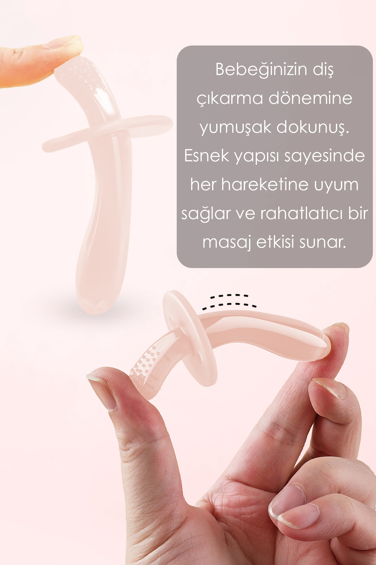 Meleni Baby Bebek Silikon Diş Kaşıyıcı Emzik - Bebek Diş Kaşıma Emziği Silikon Dişlik - Şeffaf Pembe fotoğrafı 2 (önizleme)