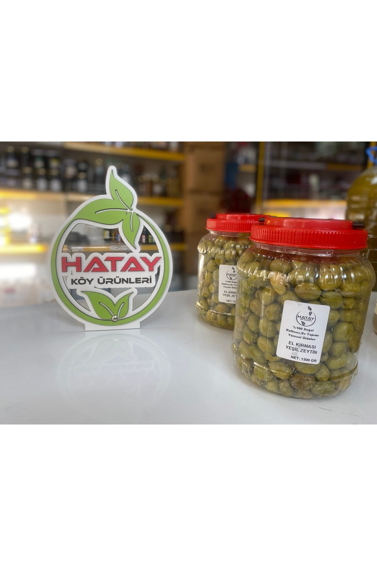 HATAY KÖY ÜRÜNLERİ EL KIRMASI YEŞİL ZEYTİN 2 KG PET (NET 1300 GR)