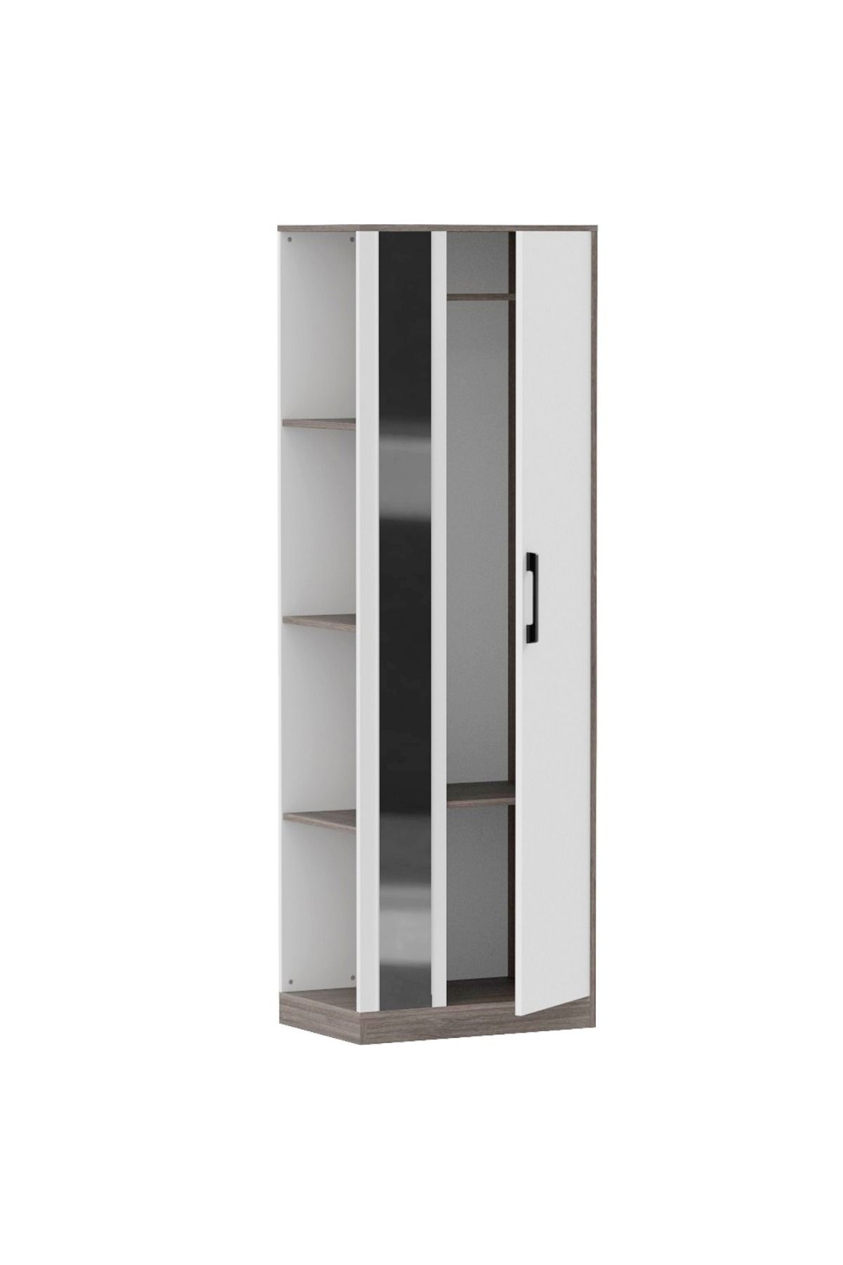 Mahmayi-Modern Wardrobe With Side Mirror And Side Shelf, Cabinet With Hangers - Anthracite Sherman Oak 1