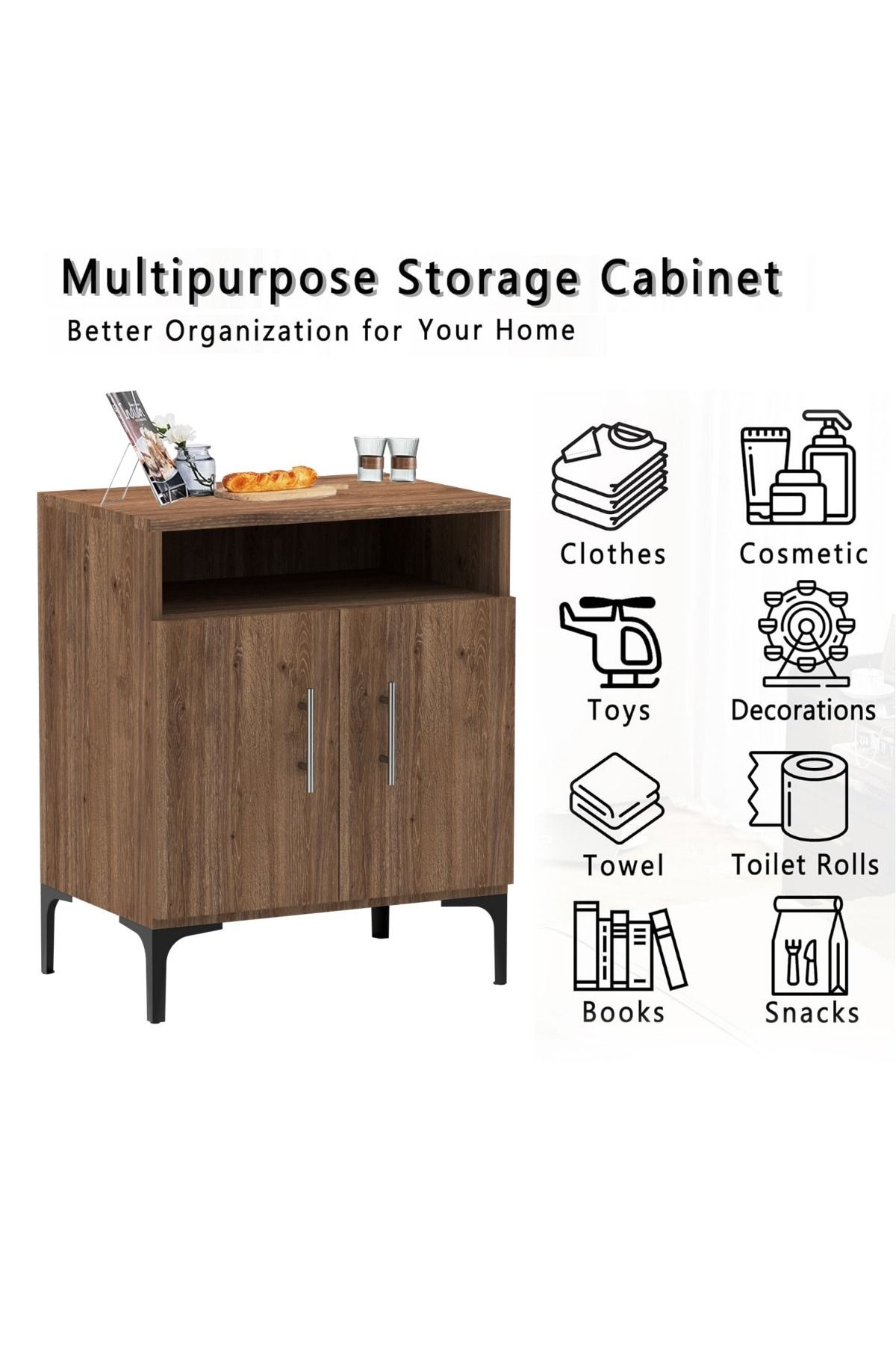 Mahmayi-Medium Height Cabinet with 2 Door Storage and Single Open Shelf-Truffle Davos Oak 4