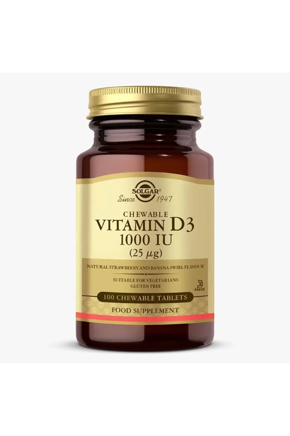 Solgar Vitamin D3 (Chewable) Çiğnenebilir Vitamin D3 1000 IU (25 µg) 100 tablet