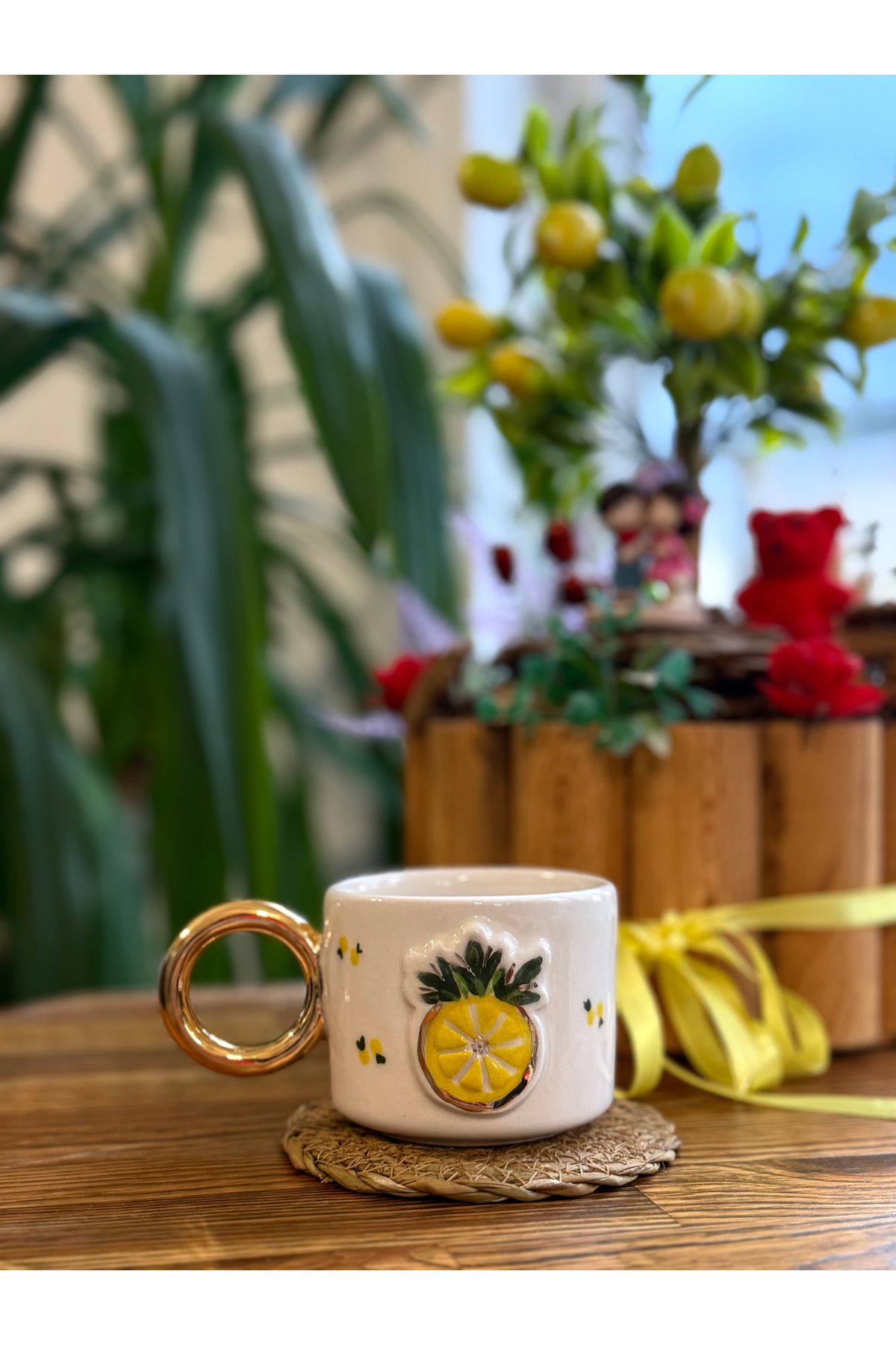 Seramik Perisi Pinelemon Seramik Mug 170ml & 24k Gerçek Altın Dekor & El Yapımı