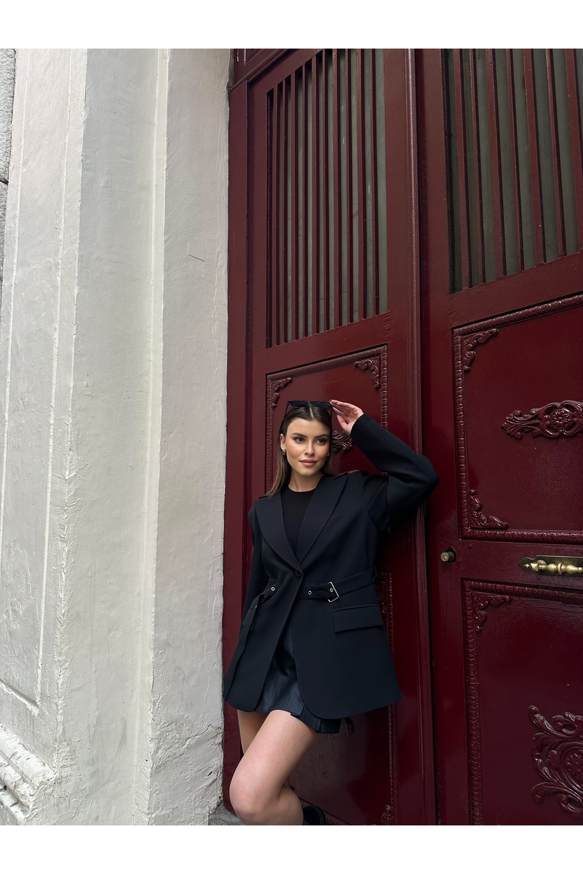 VESS MODA  Kadın Yeni Sezon Kemer Detaylı Blazer Ceket - Görsel 5