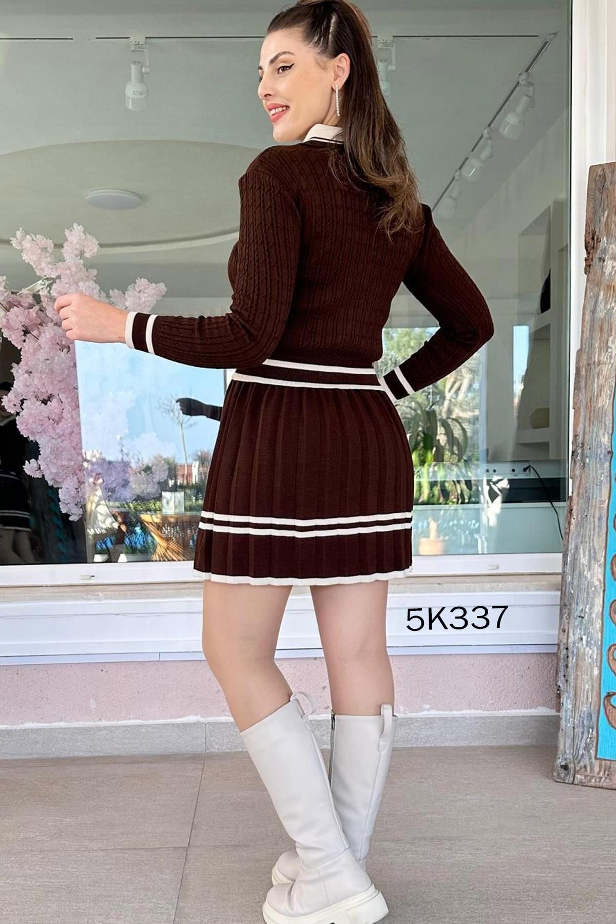 İnce Topuk-Pleated Polo Neck Knitwear Set - 5K337 2