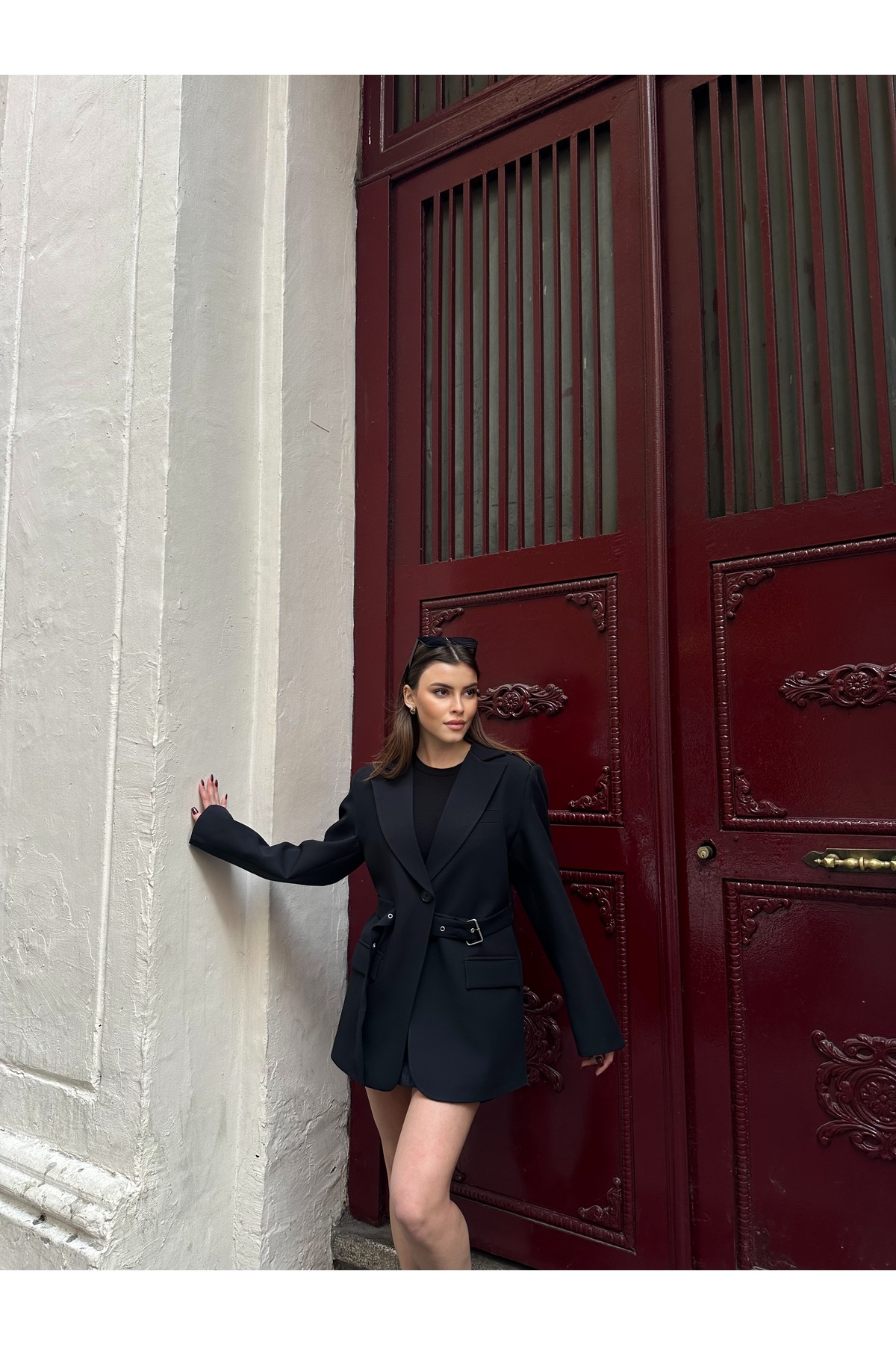 VESS MODA  Kadın Yeni Sezon Kemer Detaylı Blazer Ceket - Görsel 4