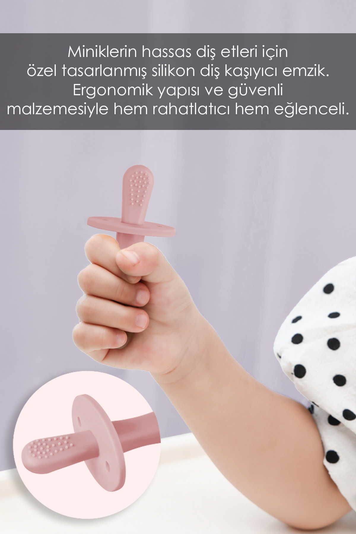 Meleni Baby Bebek Silikon Diş Kaşıyıcı Emzik - Bebek Diş Kaşıma Emziği Silikon Dişlik Pembe fotoğrafı 4 (önizleme)