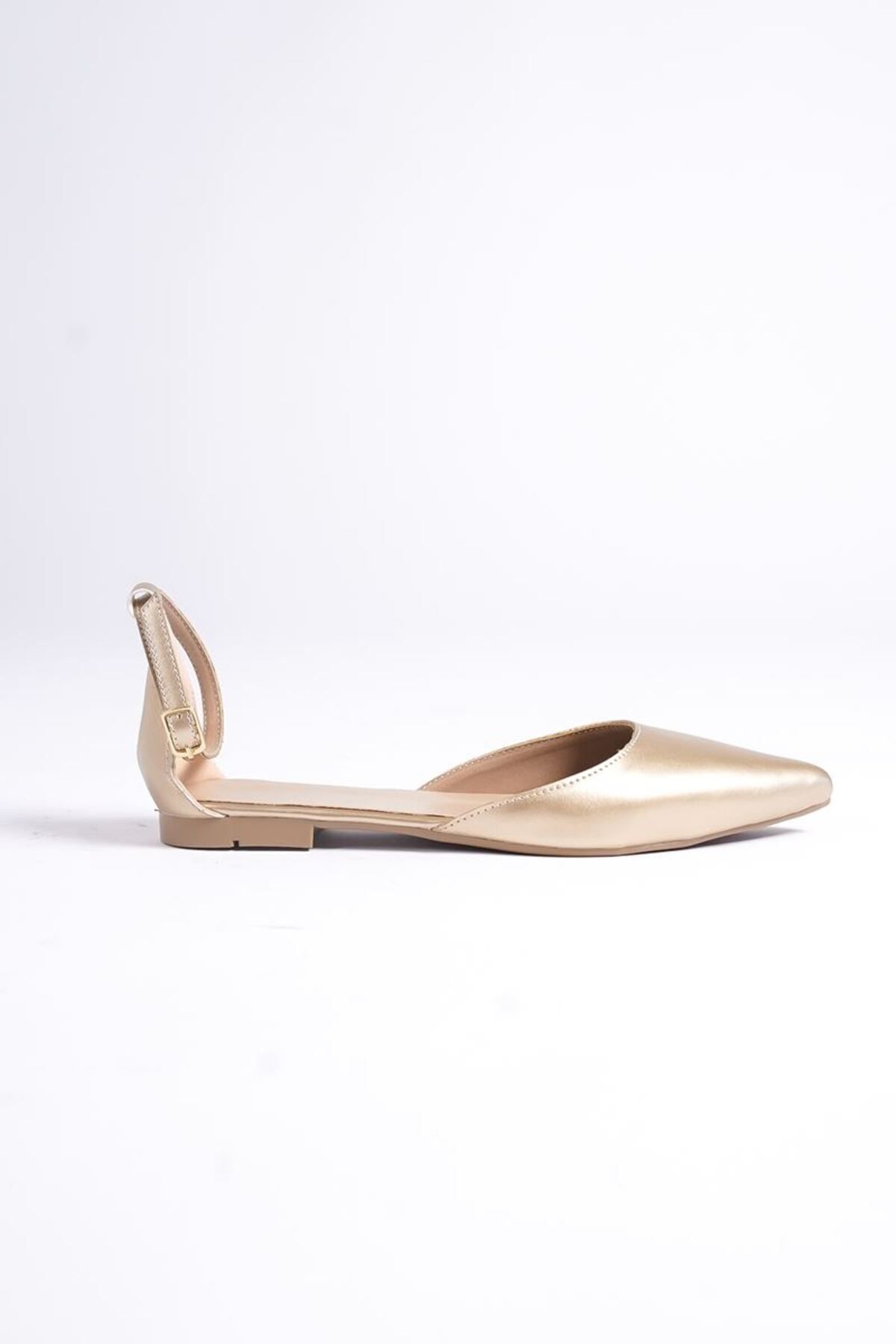 Gökhan Talay-Maggie Women's - Gold Pointed Toe Ballerina Shoes 5