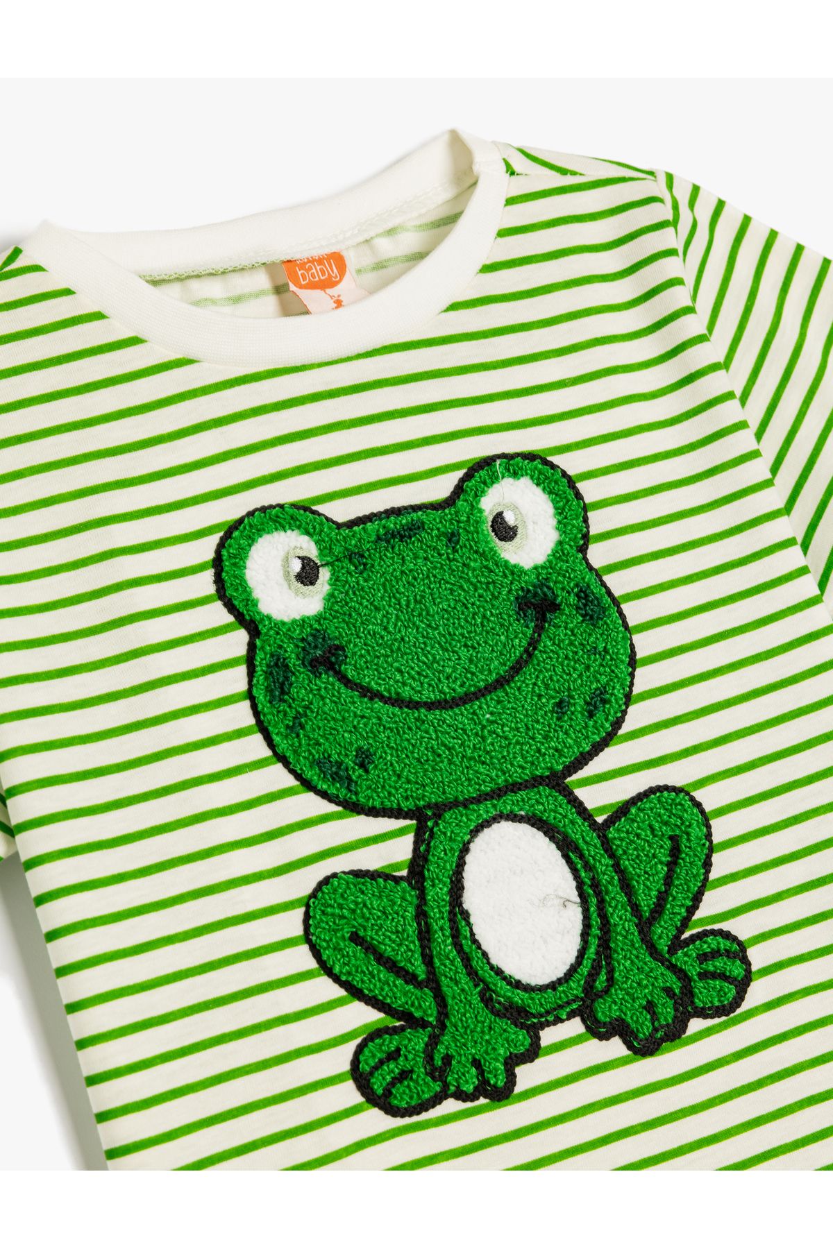 Koton-Frog Embroidery Detailed Striped Cotton Short Sleeve T-Shirt 3