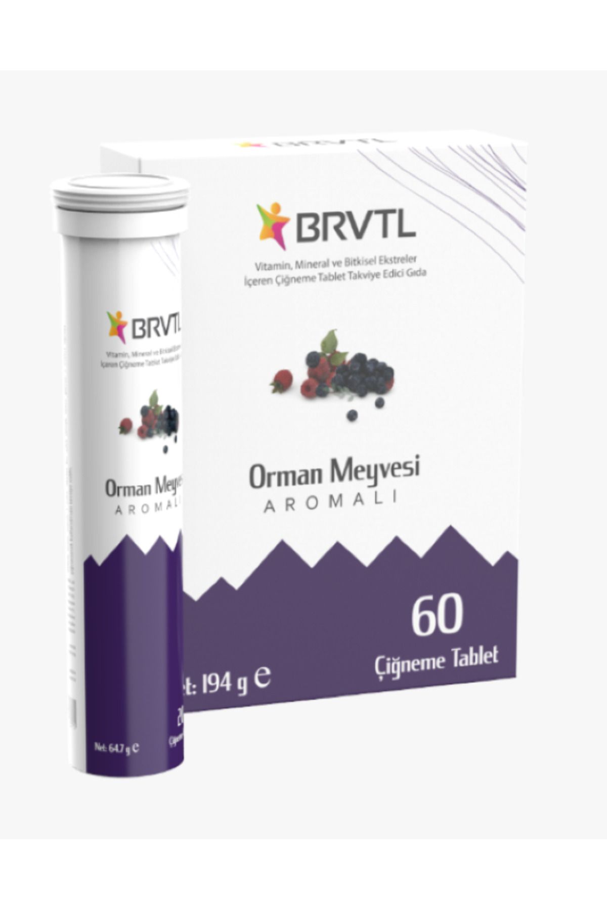 BRVTL Kara Orman Meyveli Çiğneme Tableti (60 ADET)