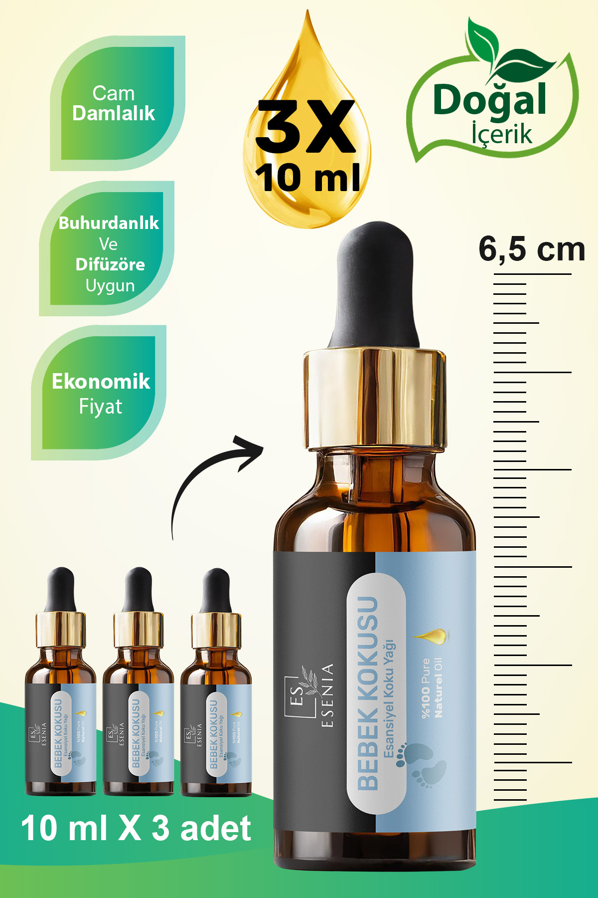 ESENIA Bebek Kokusu 3'lü Set Esansiyel Uçucu Yağı Buhurdanlık Difüzör Esansı Oda Banyo Parfümü 10ml X 3 fotoğrafı 3 (önizleme)